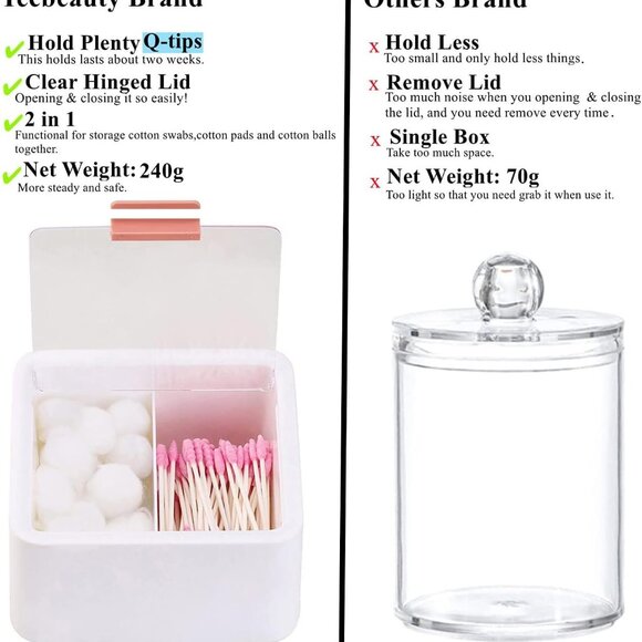 2 Slot Cotton Swab Ball Qtip Holder Jar Plastic Container Dispenser Box with Hin - Picture 4 of 6